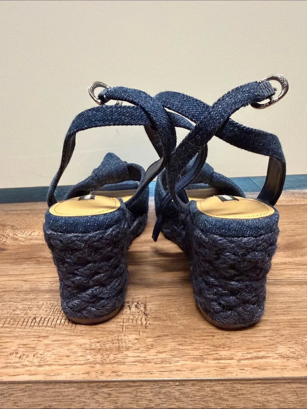 Nine West Denim Blue Knotted Espadrille Wedge Sandals with Ankle Tie